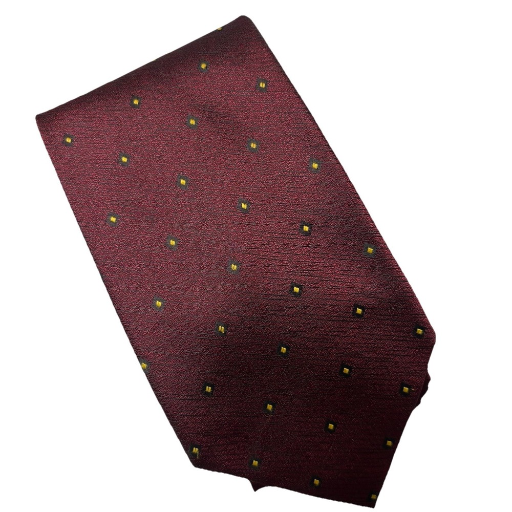 Kai Long Men's Tie 59" 100% Silk Hand Made Burgundy Red Yellow Dot Necktie